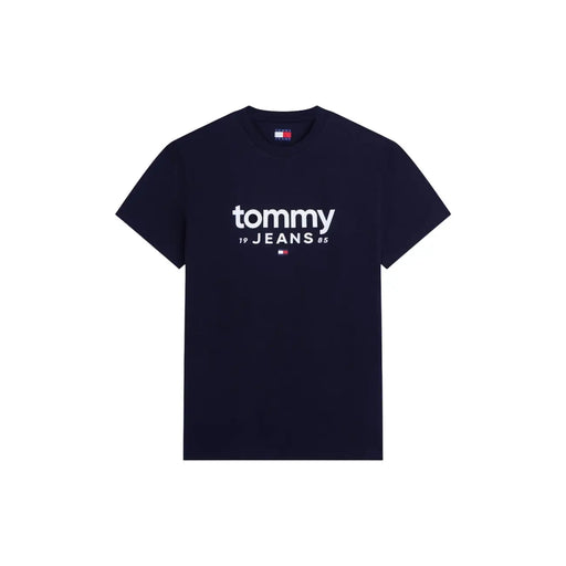 bleu marine Tommy Hilfiger coton biologique pour homme t-shirt avec le logo et l'étiquette de la marque Tommy 19 Jeans 85 blancs sur le devant