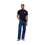 bleu marine Tommy Hilfiger T-shirt homme à manches courtes en coton biologique avec un petit logo rouge et blanc sur la poitrine