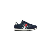 Tommy Hilfiger Baskets bleues pour homme en polyester, de couleur bleu marine avec empiècements latéraux rayés rouge, blanc et noir