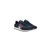 Baskets Tommy Hilfiger pour homme bleu marine avec empiècements latéraux en polyester rayés rouge, blanc et noir