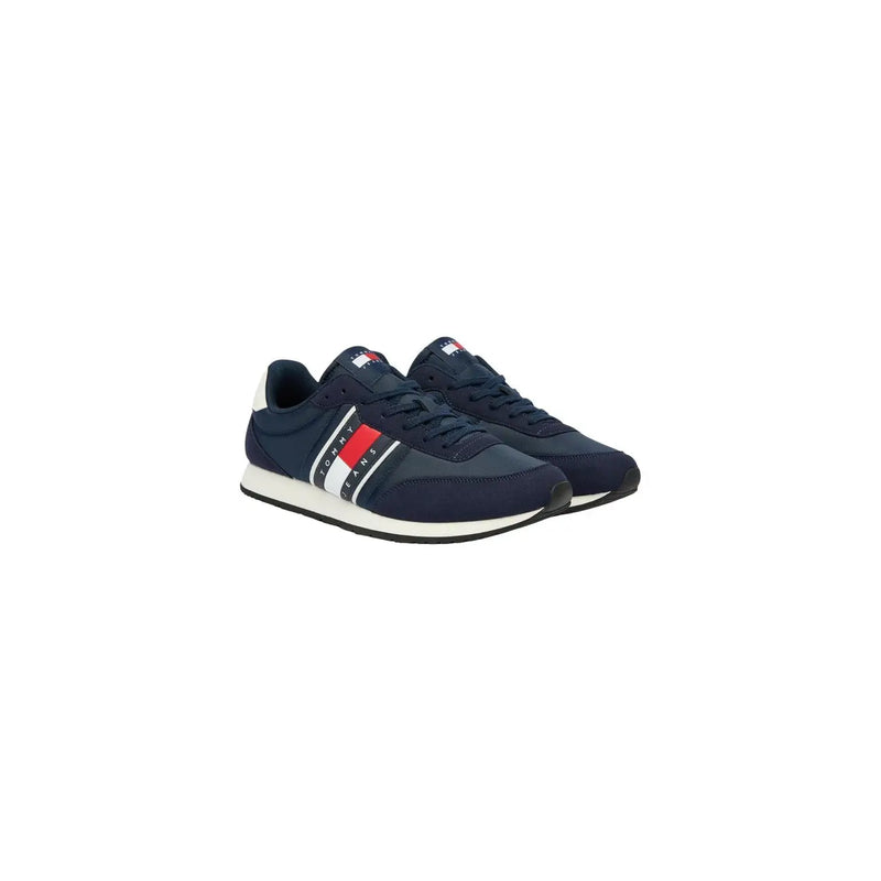 Baskets Tommy Hilfiger pour homme bleu marine avec empiècements latéraux en polyester rayés rouge, blanc et noir