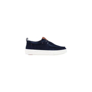 Tommy Hilfiger Mocassins pour hommes en daim bleu, à enfiler, avec semelle en caoutchouc blanc et détails en cuir beige.
