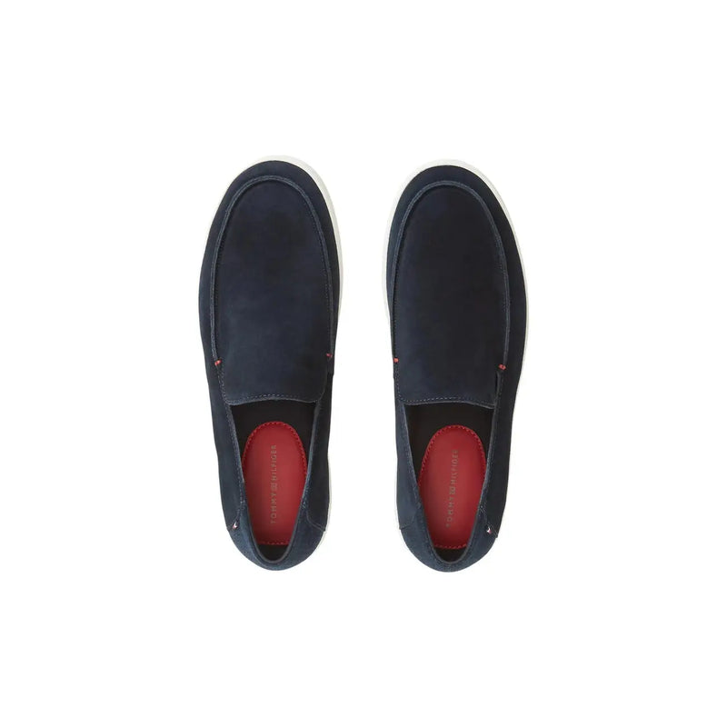 Tommy Hilfiger Mocassins à enfiler en daim bleu pour homme, avec extérieur bleu marine et doublure intérieure rouge