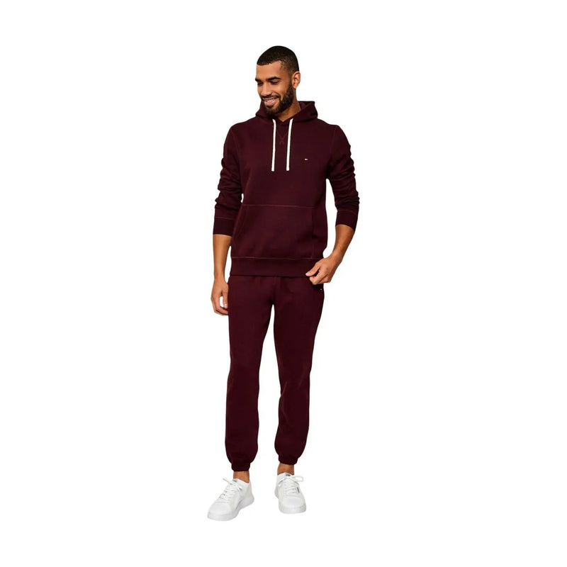 Tommy Hilfiger Sweat à capuche bordeaux pour homme en mélange de coton avec cordons de serrage blancs et petit logo sur la poitrine