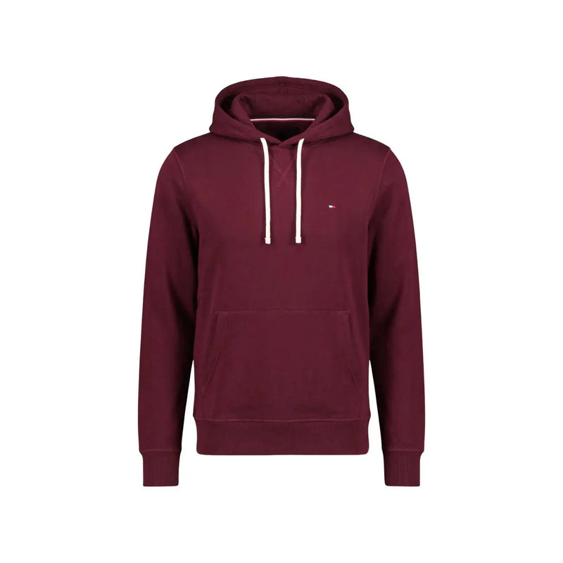 Sweat à capuche bordeaux Tommy Hilfiger pour homme, en mélange de coton, avec cordons de serrage blancs et logo sur la poitrine
