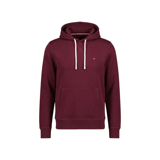 Sweat à capuche bordeaux Tommy Hilfiger pour homme, en mélange de coton, avec cordons de serrage blancs et logo sur la poitrine