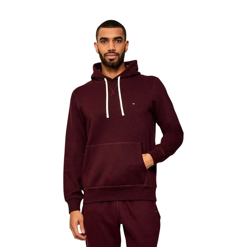 Tommy Hilfiger Sweat à capuche bordeaux pour homme, en mélange de coton, avec cordons de serrage blancs et petit logo sur la poitrine.