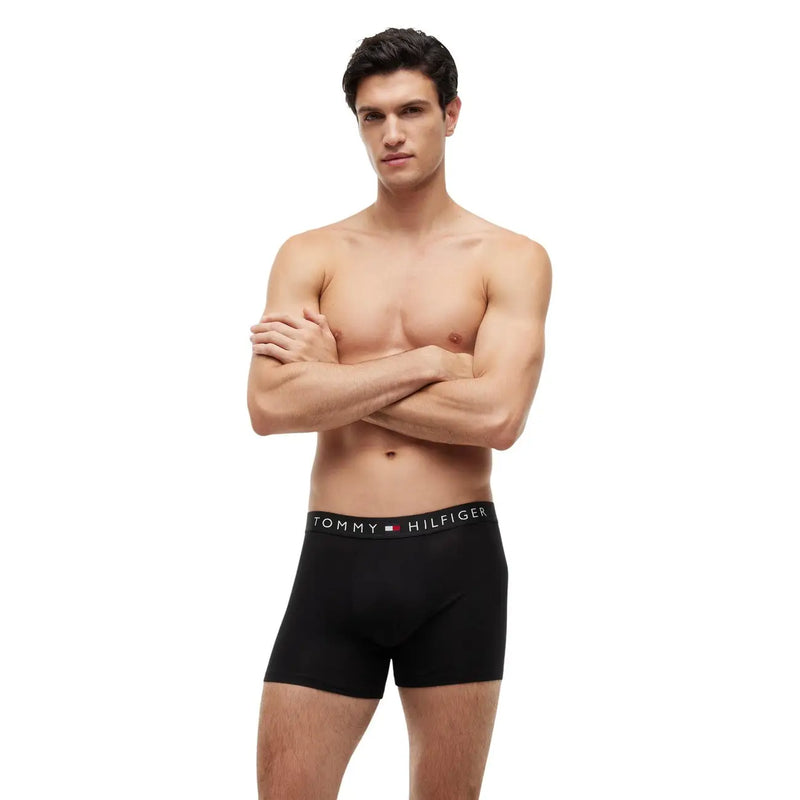 Black tommy hilfiger men boxer briefs in organic cotton with ribbed waistband featuring logo and flag emblem