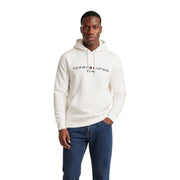 Tommy Hilfiger Sweat à capuche homme en coton marron crème avec logo noir et cordons blancs