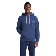 bleu marine Tommy Hilfiger Sweat à capuche en coton pour homme avec cordons de serrage blancs et poche avant pour une tenue décontractée