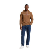 Tommy Hilfiger Sweat à capuche homme en coton marron avec logo blanc en tissu beige et cordons de serrage assortis
