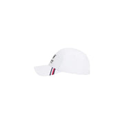 Tommy Hilfiger Casquette homme blanche en polyester, réplique avec visière rayée bleu marine, rouge et blanche.