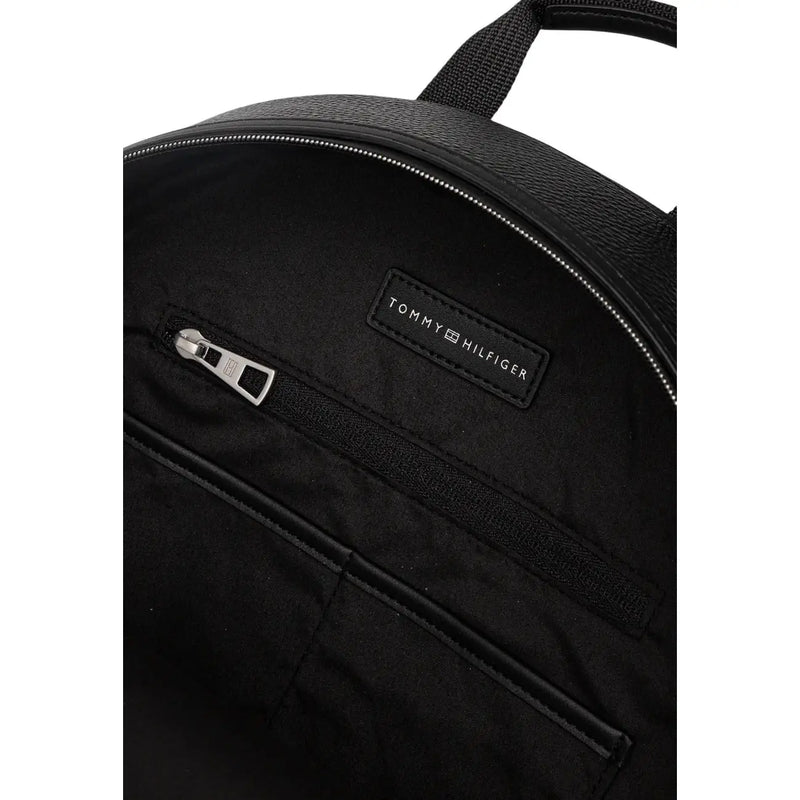 Tommy Hilfiger Sac à dos homme Central en cuir texturé noir et polyuréthane avec fermeture éclair argentée, 45 cm