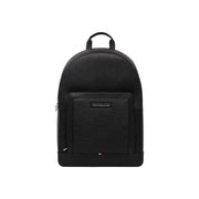 Tommy Hilfiger Sac à dos central pour homme en cuir polyuréthane texturé noir avec poche avant zippée et top poignée
