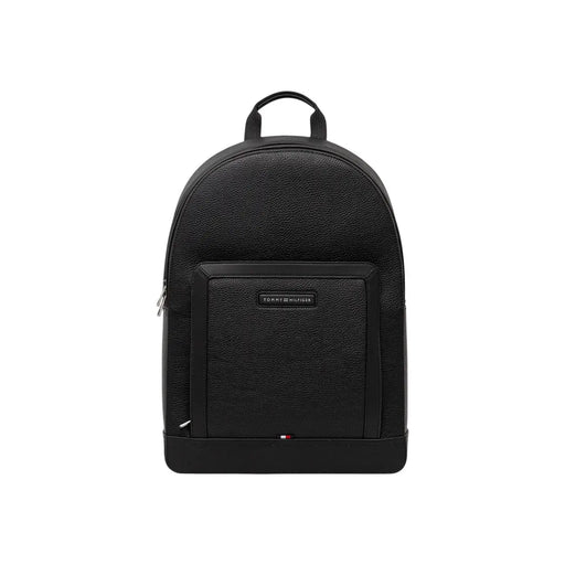 Tommy Hilfiger Sac à dos central pour homme en cuir polyuréthane texturé noir avec poche avant zippée et top poignée
