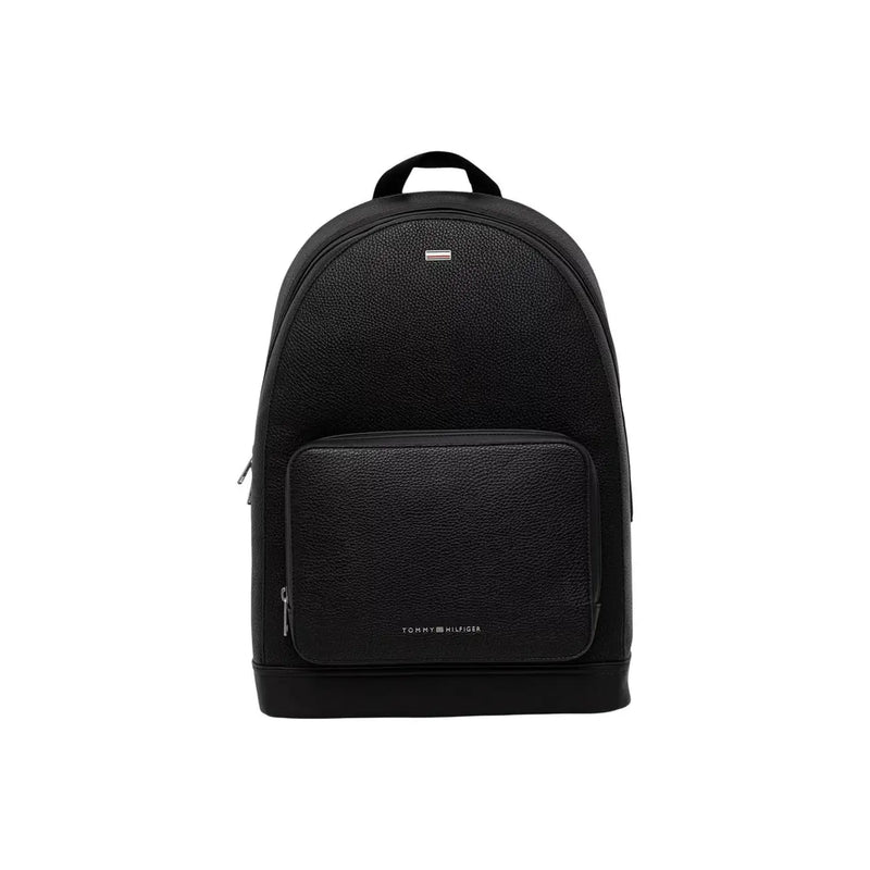 Sac à dos Tommy Hilfiger pour homme, modèle Central, en cuir texturé noir, avec poche avant zippée et logo discret de la marque.