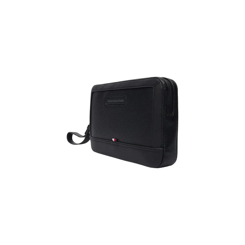 Tommy Hilfiger Pochette centrale pour homme en cuir noir avec dragonne et fermeture éclair, en polyuréthane, taille W27