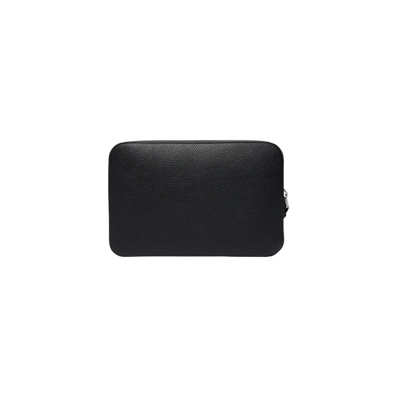 Tommy Hilfiger Pochette centrale pour homme en cuir texturé noir, au design minimaliste et élégant, avec tirette de fermeture éclair argentée.