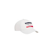 Casquette de baseball Tommy Hilfiger pour homme, blanche, en polyester à chevrons, avec écusson logo noir et rouge et inscription « Tommy Hilfiger ».