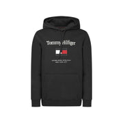 Sweat à capuche noir Tommy Hilfiger pour homme en mélange de coton avec logo blanc et emblème du drapeau, texte « Établi mcmxxxv New York City »