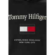 Noir Tommy Hilfiger Sweat-shirt homme en mélange de coton avec logo brodé blanc et écusson drapeau rouge, blanc et noir