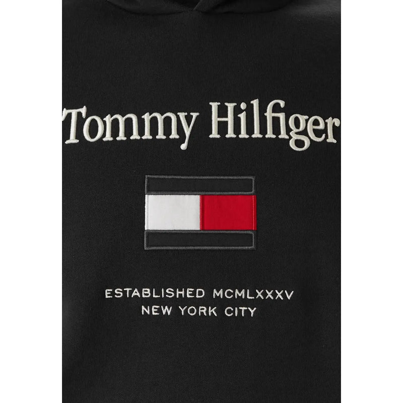 Noir Tommy Hilfiger Sweat-shirt homme en mélange de coton avec logo brodé blanc et écusson drapeau rouge, blanc et noir