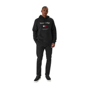 Tommy Hilfiger Sweat à capuche noir en coton mélangé pour homme, avec logo blanc et emblème du drapeau rouge, blanc et bleu sur la poitrine.