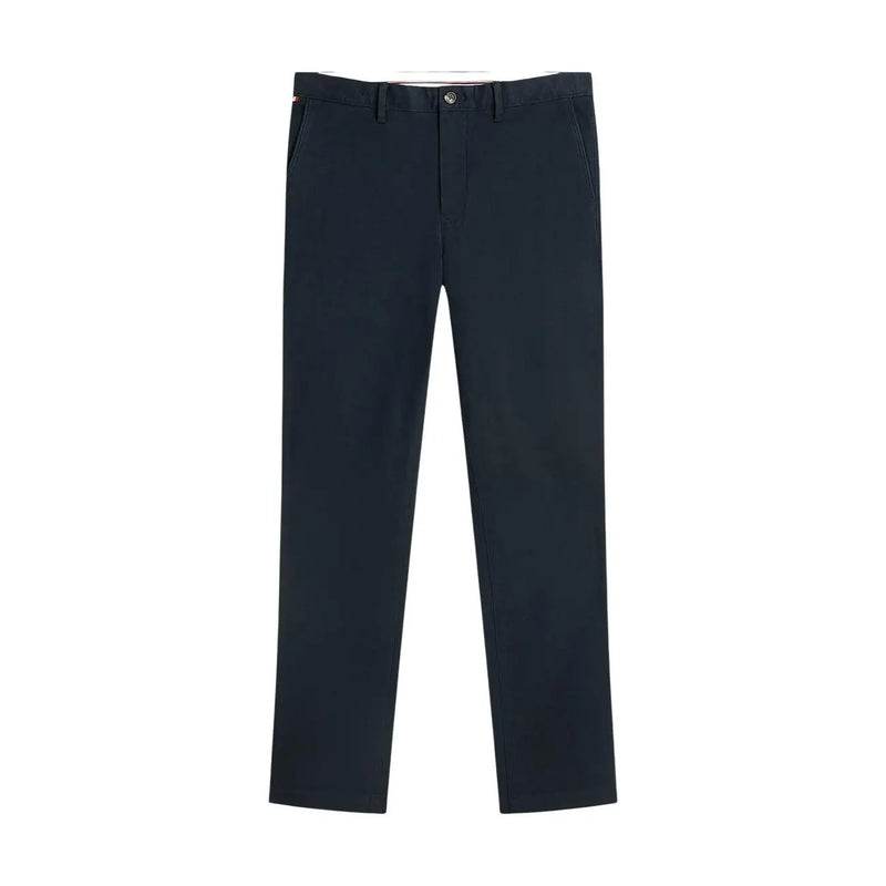 Tommy Hilfiger Pantalon chino slim en coton bleu marine foncé pour homme, avec texture tissée et fermeture à boutons classique