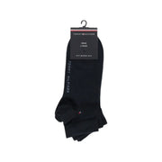 Black Tommy Hilfiger men’s cotton ankle socks with logo on side and branded packaging for casual wear