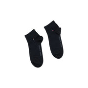 Black tommy hilfiger cotton ankle socks with subtle white branding and red white and blue logo for men