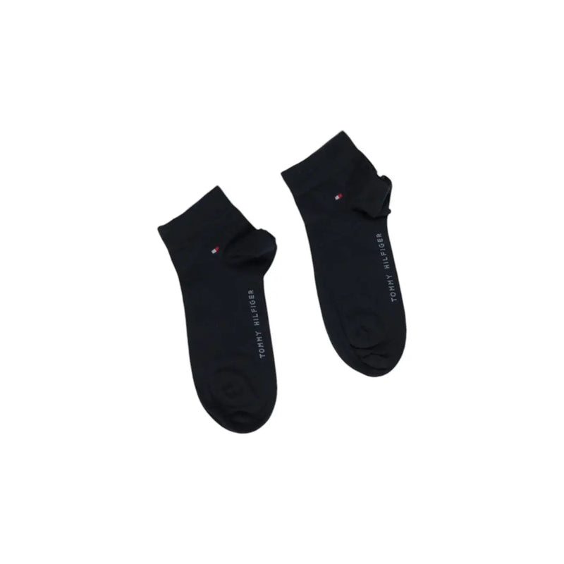 Black tommy hilfiger cotton ankle socks with subtle white branding and red white and blue logo for men