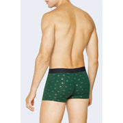 Dark green Tommy Hilfiger men cotton boxer briefs with a white geometric pattern and solid black waistband organic cotton