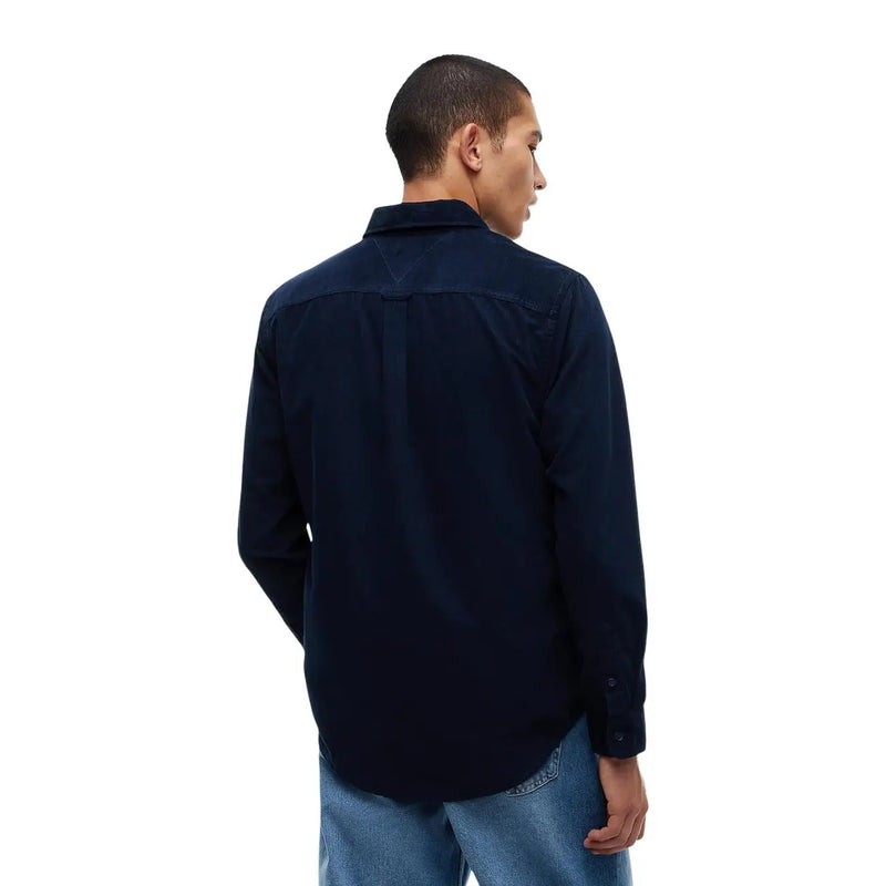 Tommy Hilfiger Chemise en denim bleu marine pour homme, décontractée, en coton, à manches longues et col classique.
