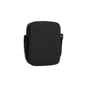 Tommy Hilfiger Sacoche de reporter mini pour homme en similicuir noir, corps en tissu texturé et fermeture éclair assortie, largeur 15 cm.
