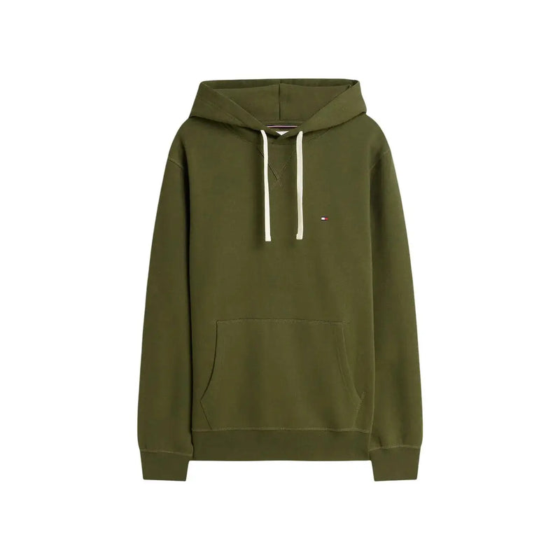 Tommy Hilfiger Sweat à capuche vert en coton pour homme avec cordons de serrage blancs et petit logo brodé sur la poitrine