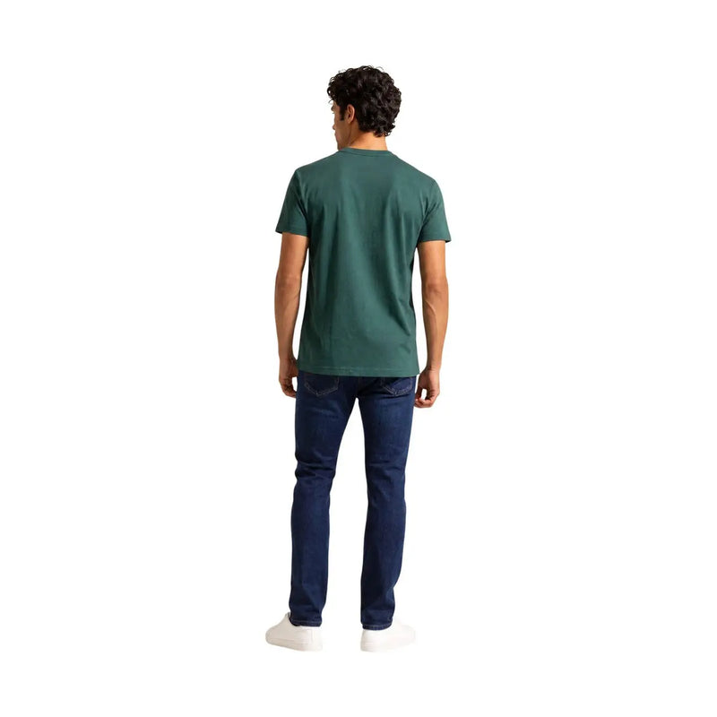 Tommy Hilfiger T-shirt homme vert en coton bio, manches courtes, col rond classique, coupe standard
