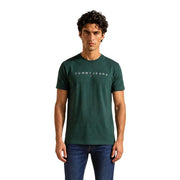 Tommy Hilfiger T-shirt homme vert en coton bio, coupe classique, avec logo blanc sur la poitrine