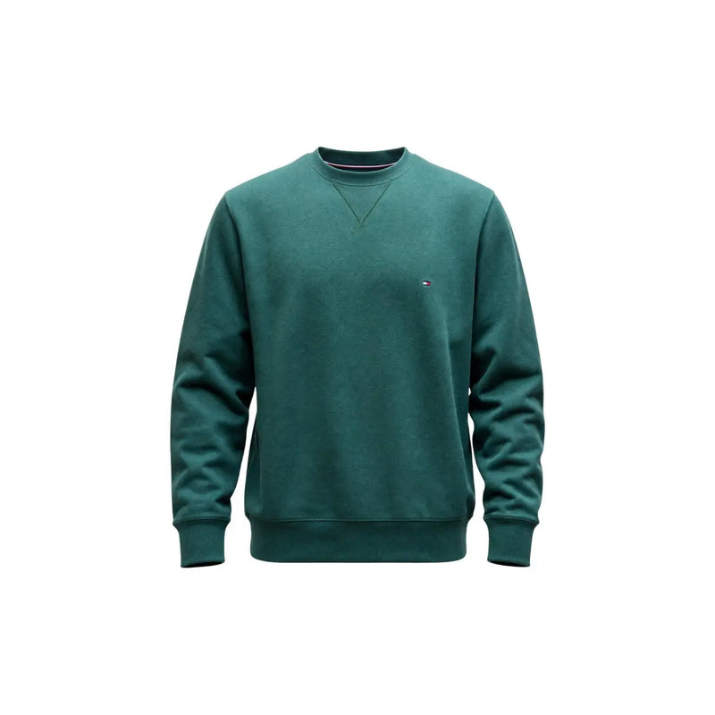 Sweat-shirt Tommy Hilfiger pour homme, vert foncé, en molleton de coton, col rond, avec petit logo sur la poitrine gauche.
