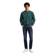 Tommy Hilfiger Sweat-shirt homme vert en molleton de coton, col rond, avec petit logo brodé sur la poitrine gauche.