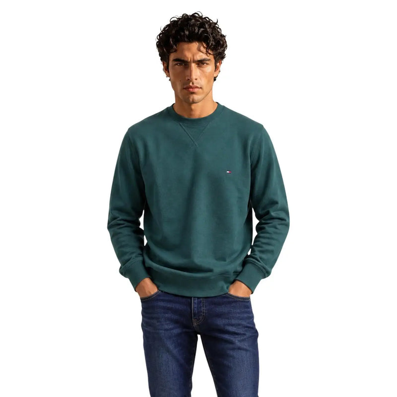 vert foncé Tommy Hilfiger Sweat-shirt à col rond en molleton de coton avec petit logo sur la poitrine gauche pour homme