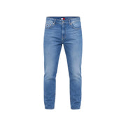 Blue slim fit denim jeans made of cotton featuring tommy hilfiger logo on waistband for men casual wear