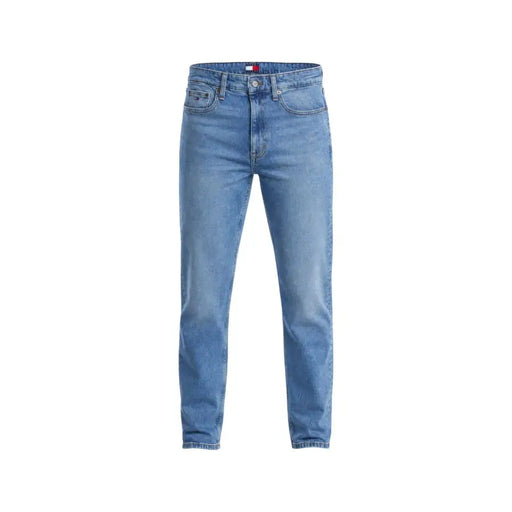 Jean slim bleu clair pour homme, en coton biologique, avec une coupe classique à cinq poches et Tommy Hilfiger logo sur la ceinture