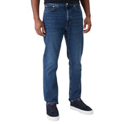 Tommy Hilfiger men jeans blue organic cotton slim fit dark blue denim with classic straight-leg cut and visible stitching