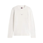Tommy Hilfiger Pull homme en maille beige en coton biologique à col rond, avec logo brodé discret et poignets côtelés