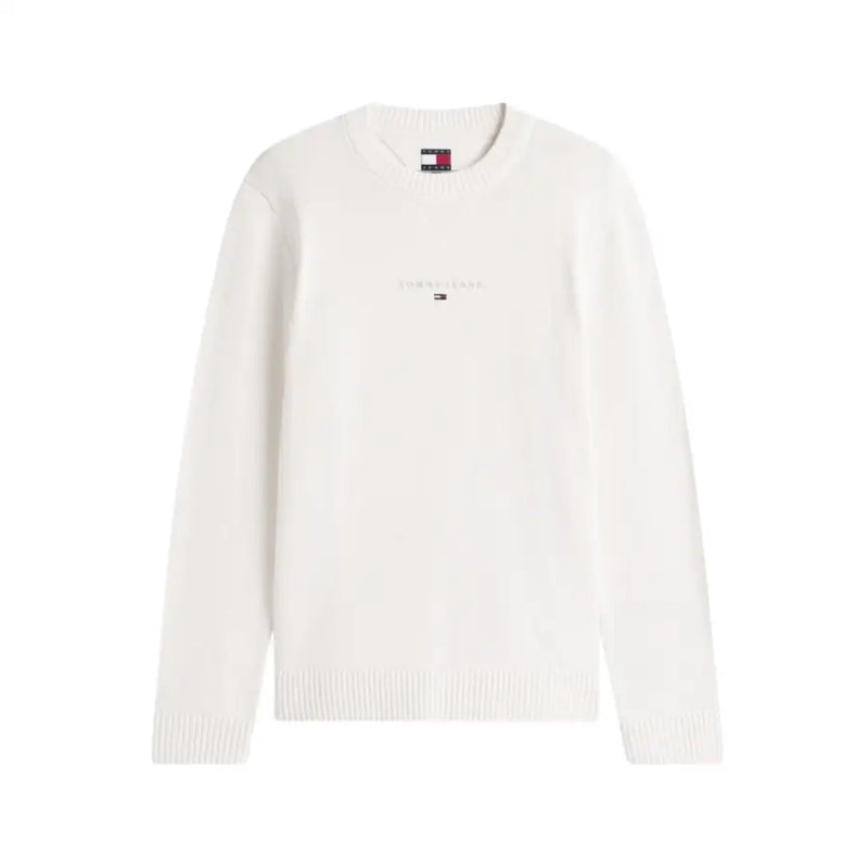 Tommy Hilfiger Pull homme en maille beige en coton biologique à col rond, avec logo brodé discret et poignets côtelés