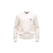 Pull Tommy Hilfiger pour homme, couleur crème, col rond, en maille de coton biologique côtelée avec petit logo