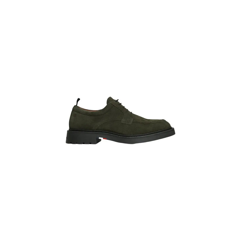 Tommy Hilfiger Mocassin en cuir pour homme, en daim vert olive, à lacets, style Oxford, avec semelle en caoutchouc noir