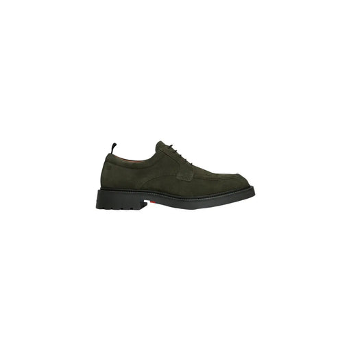 Tommy Hilfiger Mocassin en cuir pour homme, en daim vert olive, à lacets, style Oxford, avec semelle en caoutchouc noir
