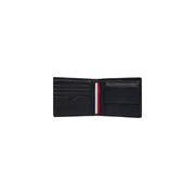 Tommy Hilfiger men leather wallet black with red white and blue striped interior accent 11x9cm