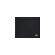 Black perforated leather wallet with small Tommy Hilfiger logo on lower right corner for men 11x9cm